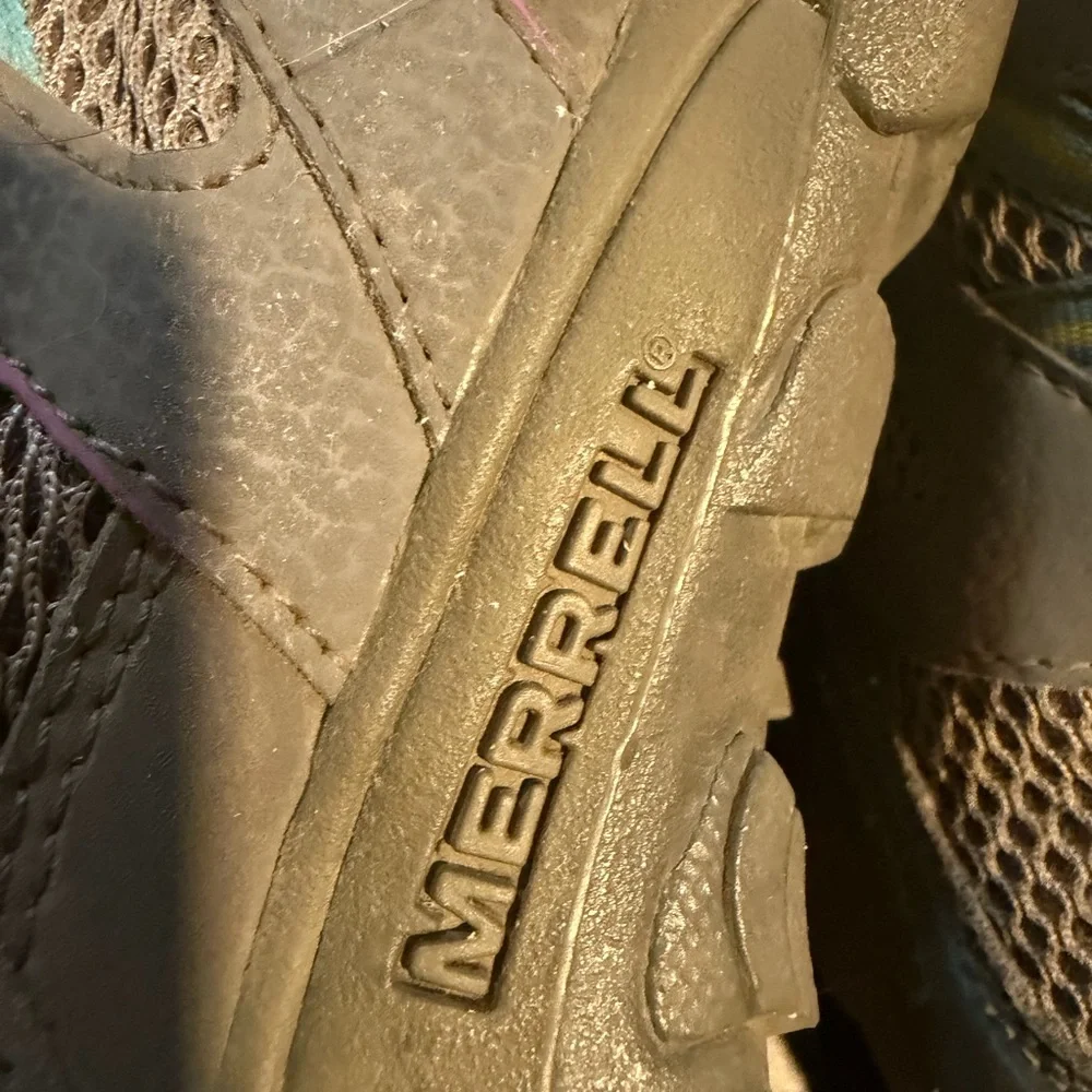 Merrell Taupe and Teal velcro Slip-On hiking Shoes - Picture 6 of 13